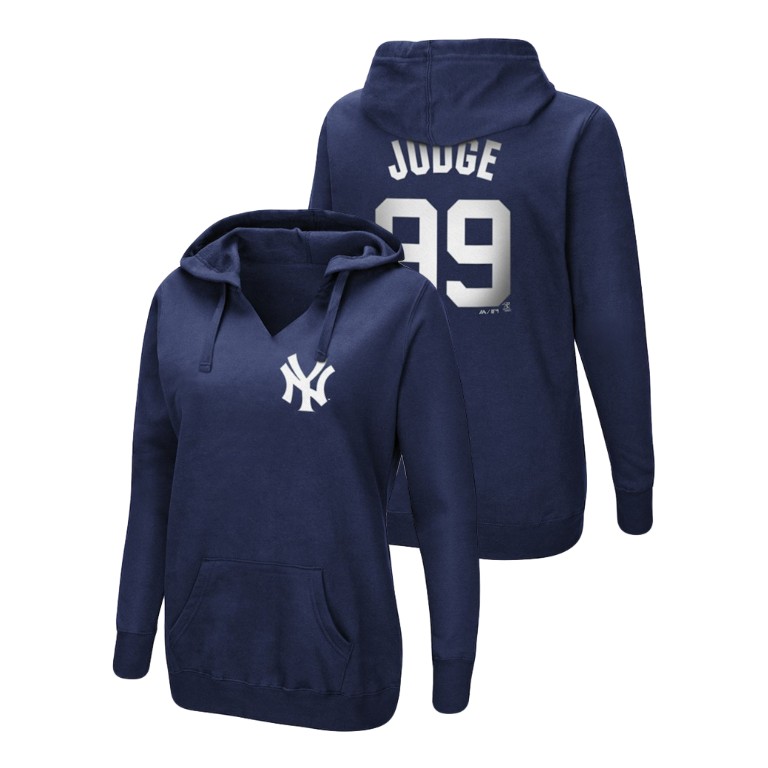 Women - New York Yankees #99 Navy Aaron Judge Name & Number Authentic Majestic Hoodie