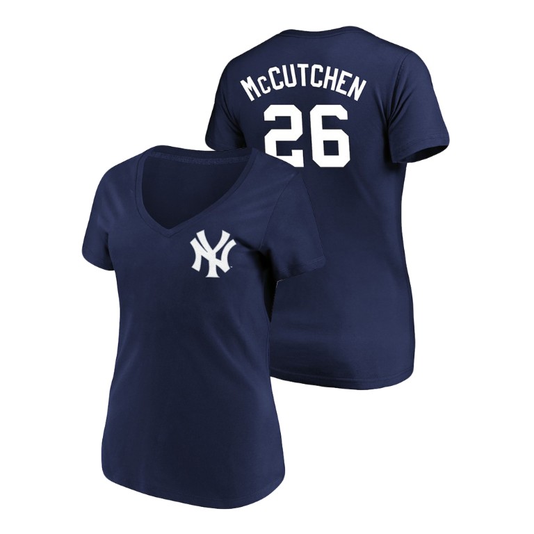 Women - New York Yankees #26 Navy Andrew McCutchen Name & Number Majestic V-Neck T-Shirt