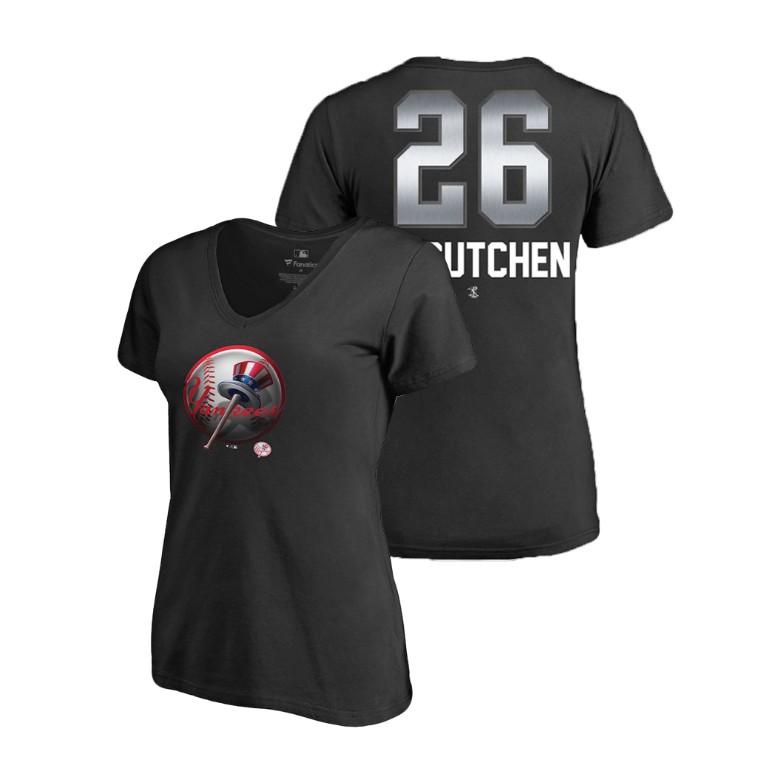 Women - New York Yankees #26 Black Andrew McCutchen Name & Number Midnight Mascot V-Neck T-Shirt