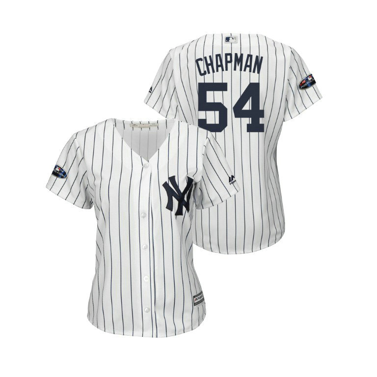 Women - New York Yankees White #54 Aroldis Chapman Cool Base Jersey