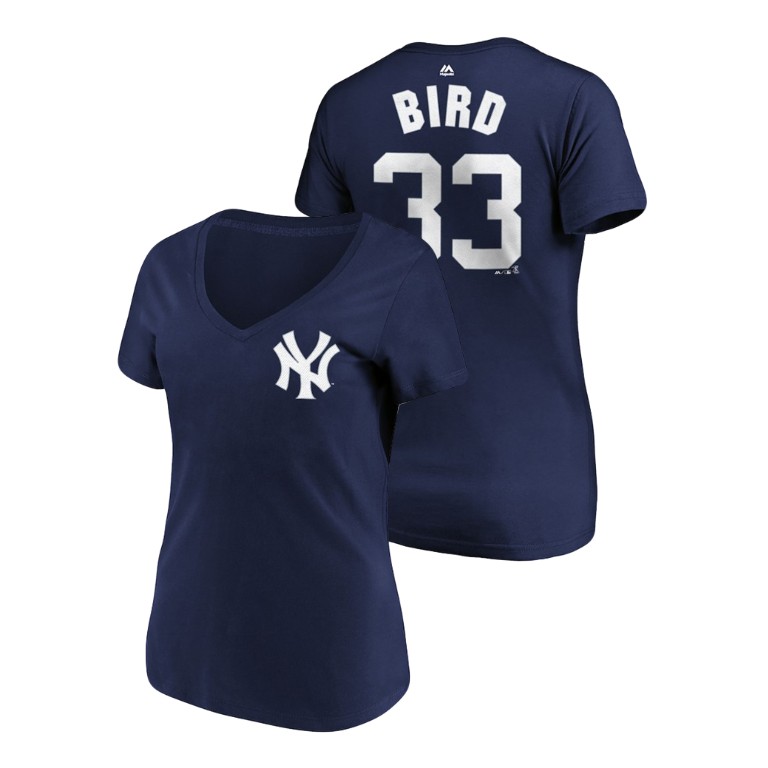 Women - New York Yankees #33 Navy Greg Bird Name & Number Majestic V-Neck T-Shirt