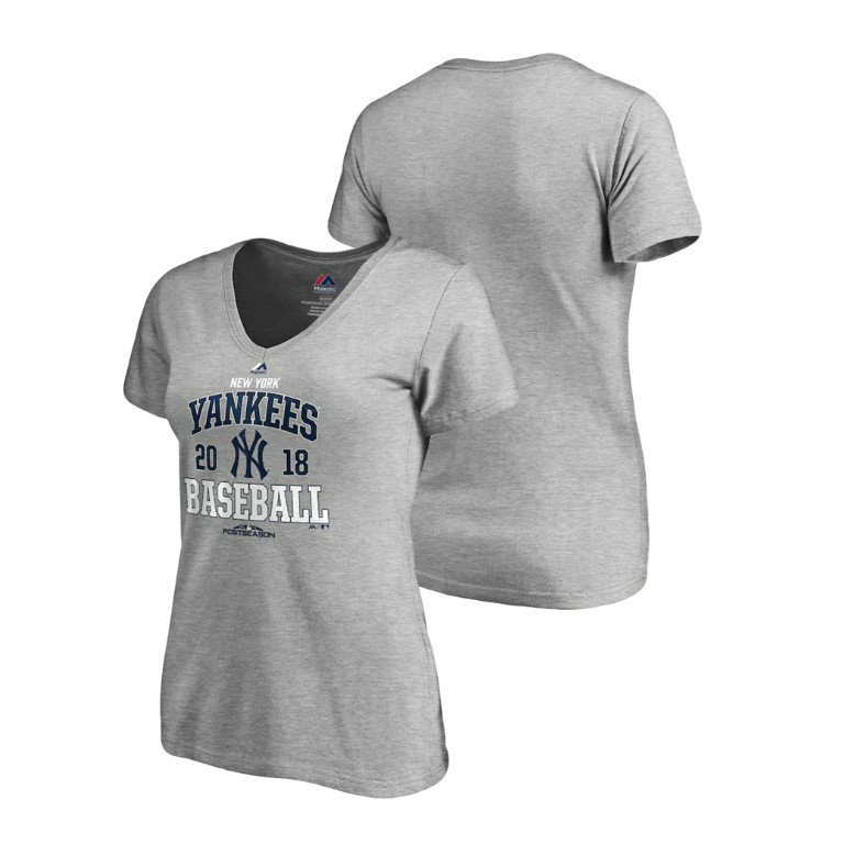 Women - New York Yankees Bases Heather Gray Majestic V-Neck T-Shirt
