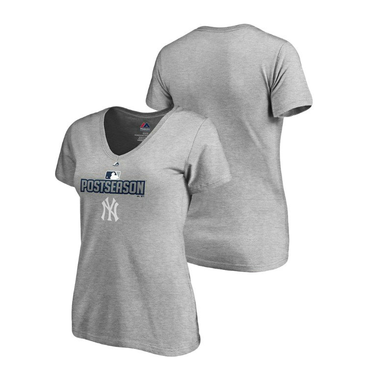 Women - New York Yankees Deck Heather Gray Majestic V-Neck T-Shirt