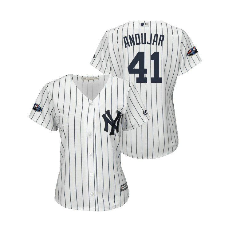 Women - New York Yankees White #41 Miguel Andujar Cool Base Jersey