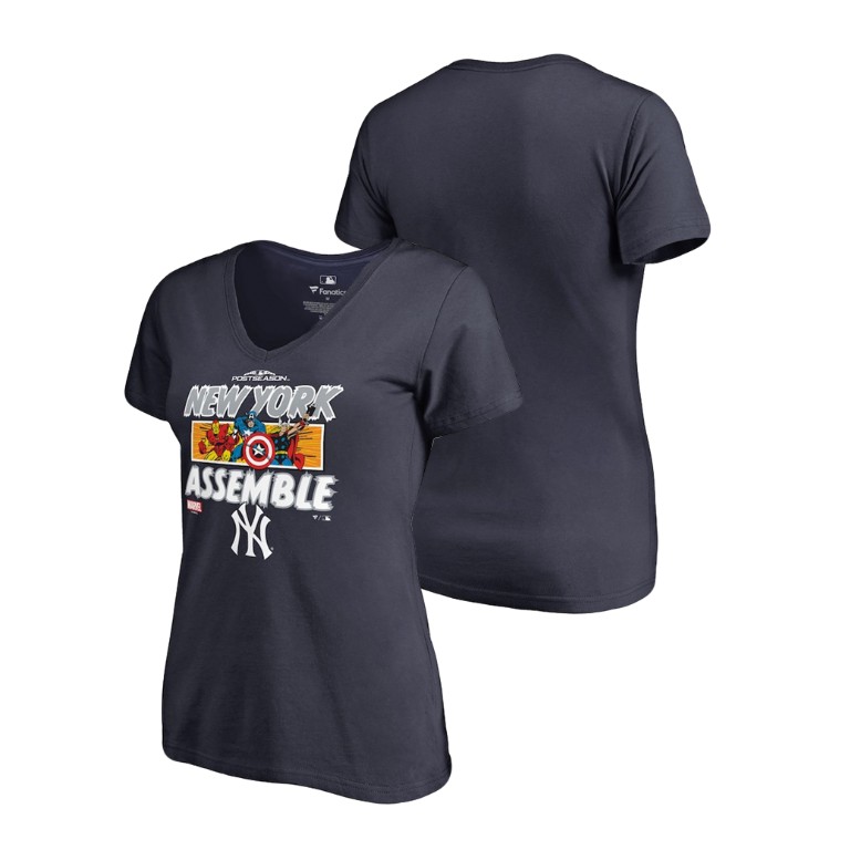 Women - New York Yankees Marvel Avengers Assemble Navy V-Neck T-Shirt Women - New York Yankees Marvel Avengers Assemble Navy V-Neck T-Shirt