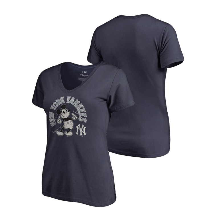 Women - New York Yankees V-Neck Navy Disney Mickey's True Original Arch T-Shirt Women - New York Yankees V-Neck Navy Disney Mickey's True Original Arch T-Shirt
