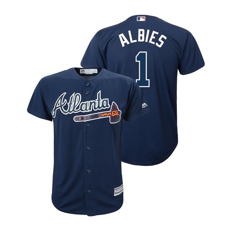 YOUTH Atlanta Braves Navy #1 Cool Base Ozzie Albies Alternate Jersey