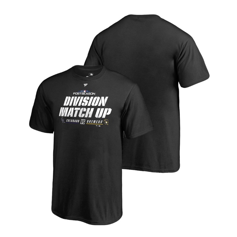 YOUTH Milwaukee Brewers vs. Colorado Rockies Black 2018 NL Division Series Matchup Double T-Shirt YOUTH Milwaukee Brewers vs. Colorado Rockies Black 2018 NL Division Series Matchup Double T-Shirt