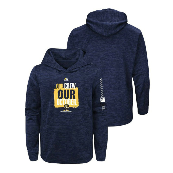 YOUTH Milwaukee Brewers Streak Fleece Navy Authentic Collection Hoodie YOUTH Milwaukee Brewers Streak Fleece Navy Authentic Collection Hoodie