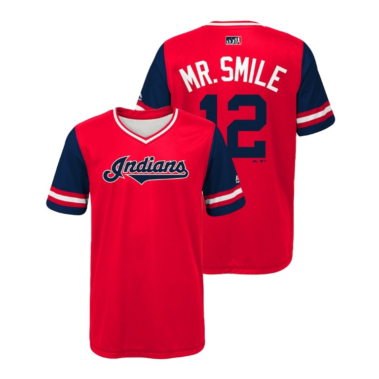 YOUTH Cleveland Indians Red #12 Francisco Lindor Mr. Smile Jersey YOUTH Cleveland Indians Red #12 Francisco Lindor Mr. Smile Jersey