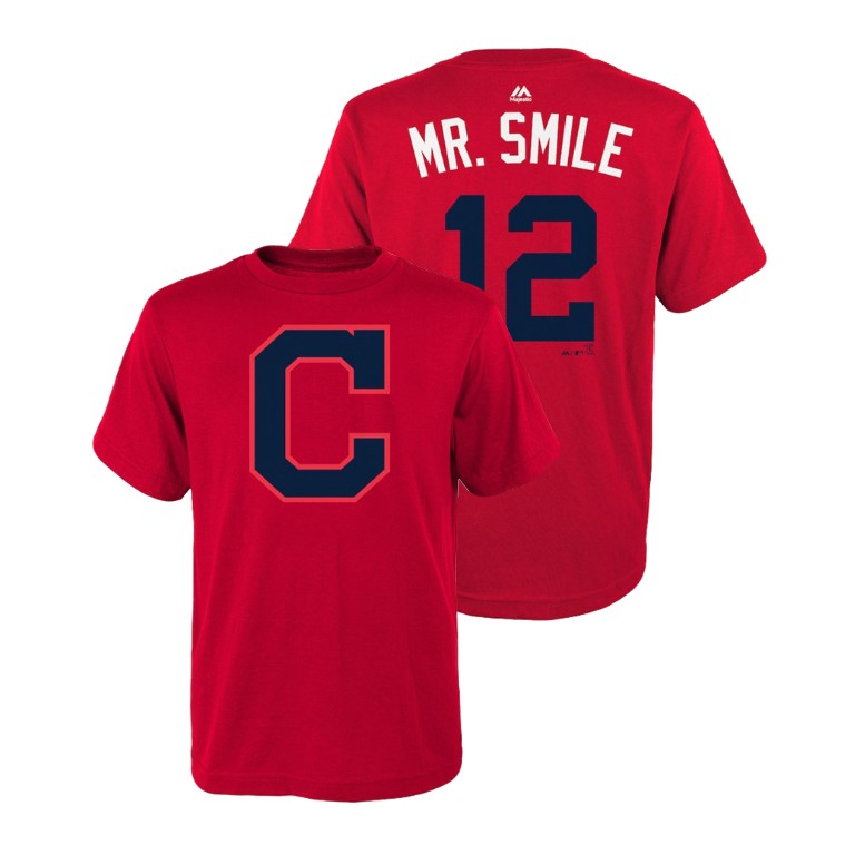 YOUTH Cleveland Indians Red #12 Francisco Lindor Mr. Smile T-Shirt