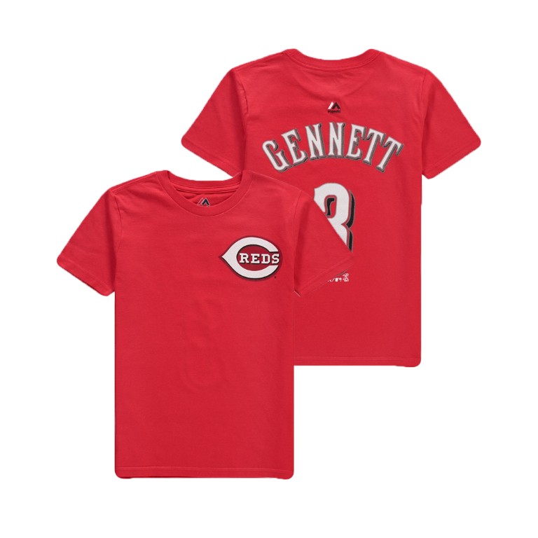 YOUTH Cincinnati Reds #3 Red Scooter Gennett Name & Number Majestic T-Shirt YOUTH Cincinnati Reds #3 Red Scooter Gennett Name & Number Majestic T-Shirt
