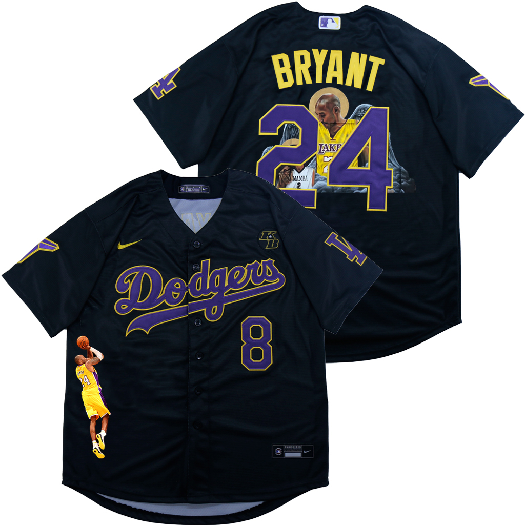 Los Angeles Dodgers Front #8 Back #24 Kobe Bryant Black With KB Patch Cool Base Stitched Fashion Jersey Los Angeles Dodgers Front #8 Back #24 Kobe Bryant Black With KB Patch Cool Base Stitched Fashion Jersey