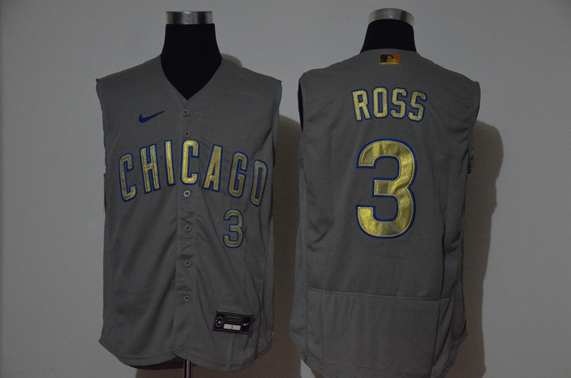 Chicago Cubs #3 David Ross Gray Gold 2020 Cool and Refreshing Sleeveless Fan Stitched Flex Jersey