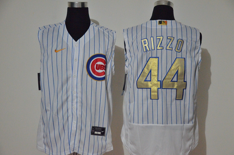 Chicago Cubs #44 Anthony Rizzo White Gold 2020 Cool and Refreshing Sleeveless Fan Stitched Flex Jersey