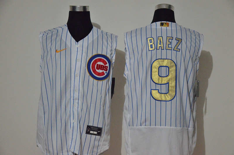 Chicago Cubs #9 Javier Baez White Gold 2020 Cool and Refreshing Sleeveless Fan Stitched Flex Jersey
