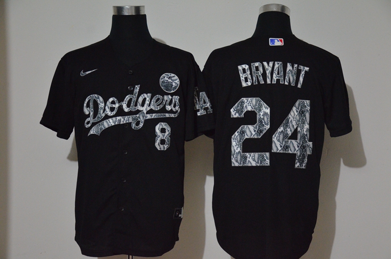 Los Angeles Dodgers #8 #24 Kobe Bryant Black Silver Mamba Stitched Cool Base Jersey