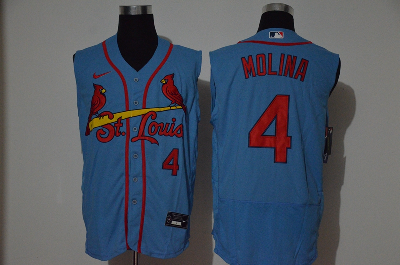St. Louis Cardinals #4 Yadier Molina Light Blue 2020 Cool and Refreshing Sleeveless Fan Stitched Flex Jersey St. Louis Cardinals #4 Yadier Molina Light Blue 2020 Cool and Refreshing Sleeveless Fan Stitched Flex Jersey