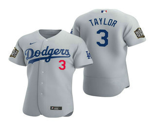 Los Angeles Dodgers #3 Chris Taylor Gray 2020 World Series Authentic Flex Jersey