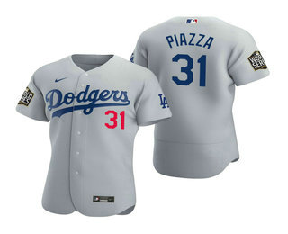 Los Angeles Dodgers #31 Mike Piazza Gray 2020 World Series Authentic Flex Jersey