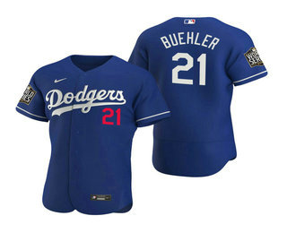 Los Angeles Dodgers #21 Walker Buehler Royal 2020 World Series Authentic Flex Jersey