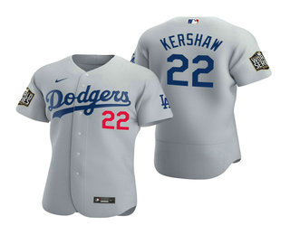 Los Angeles Dodgers #22 Clayton Kershaw Gray 2020 World Series Authentic Flex Jersey