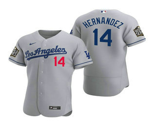 Los Angeles Dodgers #14 Enrique Hernandez Gray 2020 World Series Authentic Road Flex Jersey
