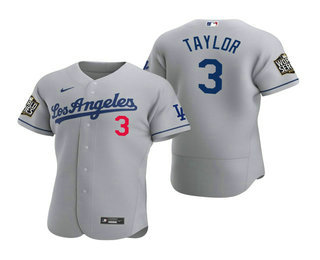 Los Angeles Dodgers #3 Chris Taylor Gray 2020 World Series Authentic Road Flex Jersey