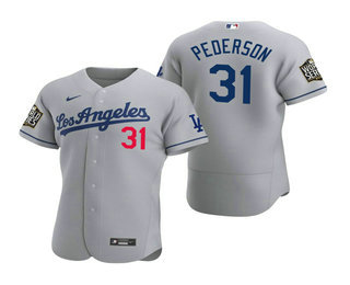 Los Angeles Dodgers #31 Joc Pederson Gray 2020 World Series Authentic Road Flex Jersey