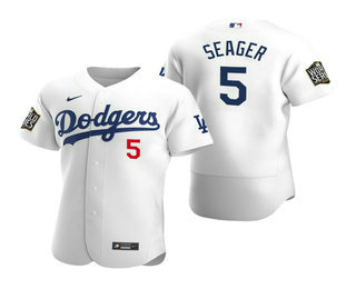 Los Angeles Dodgers #5 Corey Seager White 2020 World Series Authentic Flex Jersey