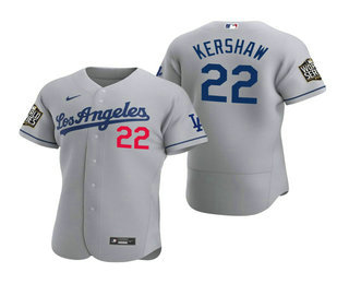 Los Angeles Dodgers #22 Clayton Kershaw Gray 2020 World Series Authentic Road Flex Jersey