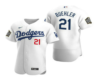 Los Angeles Dodgers #21 Walker Buehler White 2020 World Series Authentic Flex Jersey