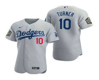 Los Angeles Dodgers #10 Justin Turner Gray 2020 World Series Authentic Flex Jersey