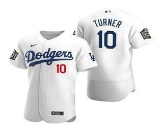 Los Angeles Dodgers #10 Justin Turner White 2020 World Series Authentic Flex Jersey