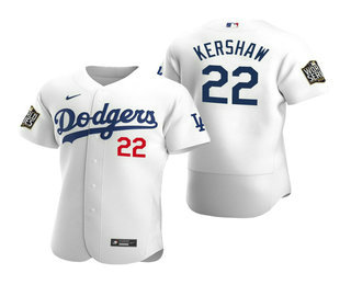Los Angeles Dodgers #22 Clayton Kershaw White 2020 World Series Authentic Flex Jersey