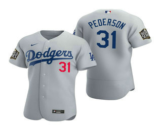 Los Angeles Dodgers #31 Joc Pederson Gray 2020 World Series Authentic Flex Jersey