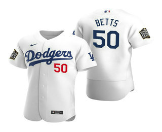 Los Angeles Dodgers #50 Mookie Betts White 2020 World Series Authentic Flex Jersey