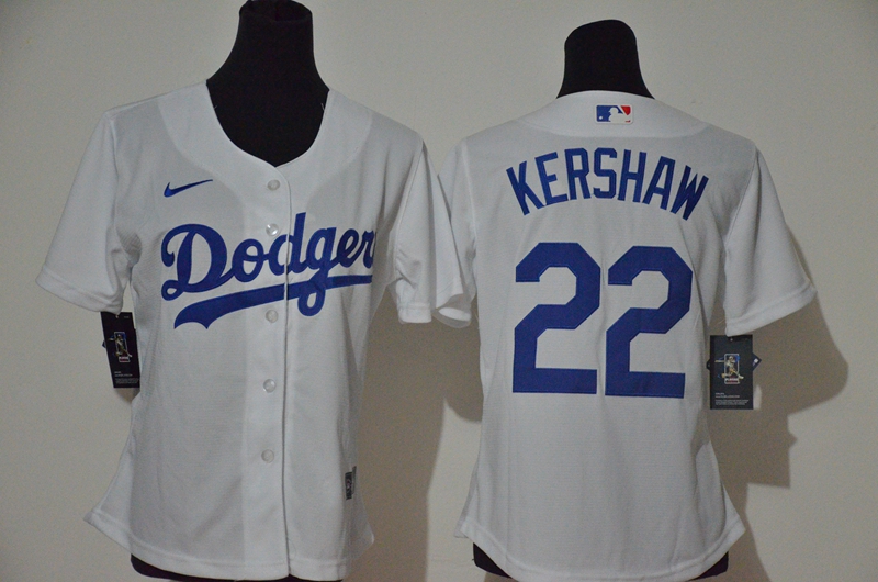Women's Los Angeles Dodgers #22 Clayton Kershaw White Women's 2020 Cool Base Jersey