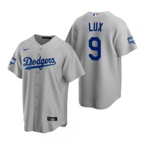 Los Angeles Dodgers #9 Gavin Lux Gray 2020 World Series Champions Replica Jersey