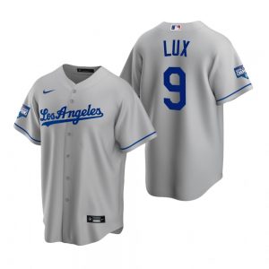 Los Angeles Dodgers #9 Gavin Lux Gray 2020 World Series Champions Road Replica Jersey