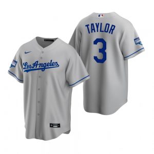 Los Angeles Dodgers #3 Chris Taylor Gray 2020 World Series Champions Road Replica Jersey