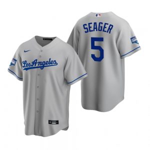 Los Angeles Dodgers #5 Corey Seager MVP Gray 2020 World Series Champions Road Replica Jersey