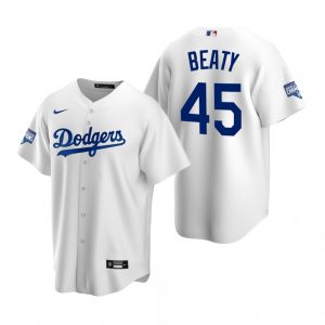 Los Angeles Dodgers #45 Matt Beaty White 2020 World Series Champions Replica Jersey