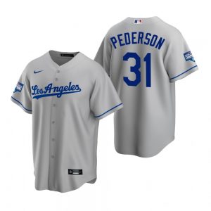 Los Angeles Dodgers #31 Joc Pederson Gray 2020 World Series Champions Road Replica Jersey