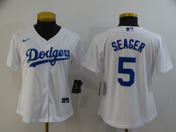 Women's Los Angeles Dodgers #5 Corey Seager White Stitched Cool Base Jersey
