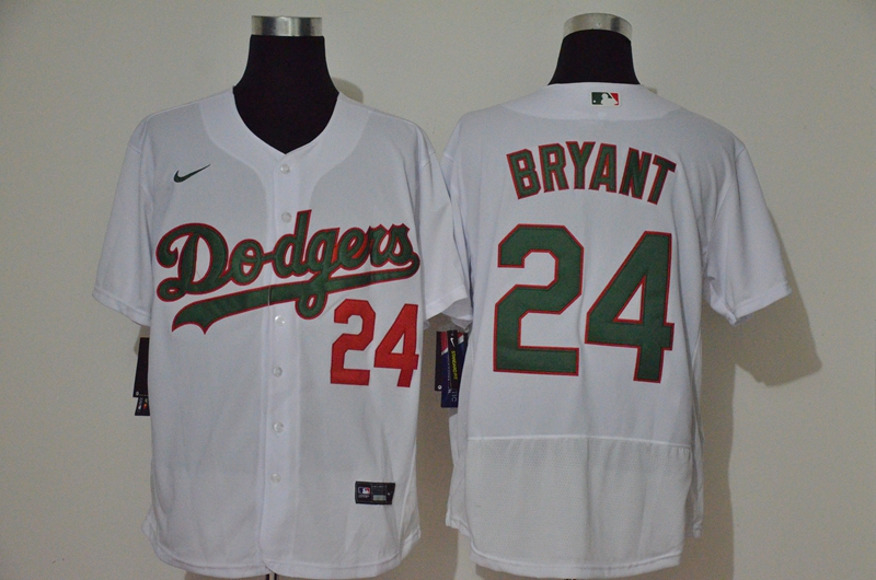 Los Angeles Dodgers #24 Kobe Bryant White With Green Name Stitched Flex Base Jersey