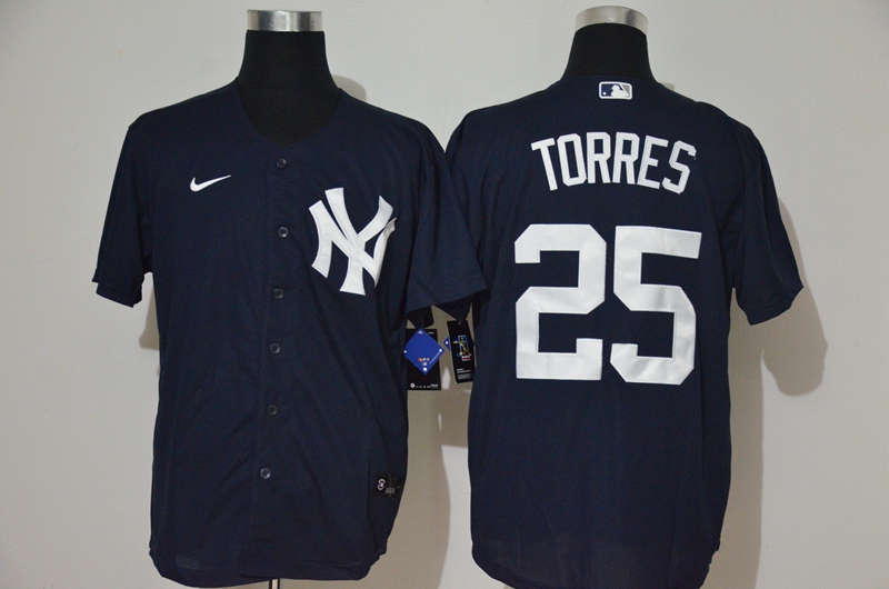 New York Yankees #25 Gleyber Torres Navy Blue With White Number Stitched Cool Base Jersey