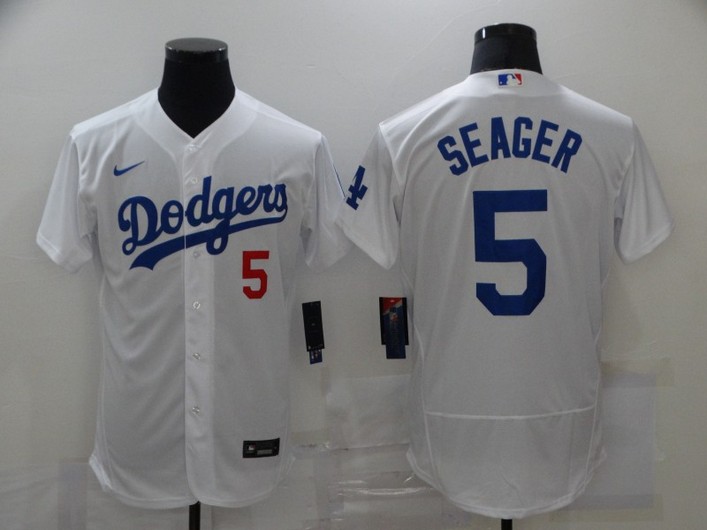 Los Angeles Dodgers #5 Corey Seager White Stitched Flex Base Jersey