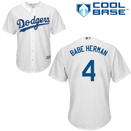 Los Angeles Dodgers #4 Babe Herman Replica White Home Cool Base Baseball Jersey