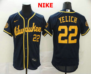 Milwaukee Brewers #22 Christian Yelich Navy Blue Stitched Flex Base Jersey